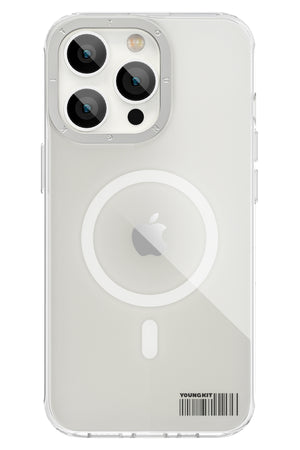 Youngkit Glaze iPhone 13 Pro Max Şeffaf Kılıf Gümüş Kamera Çerçeveli