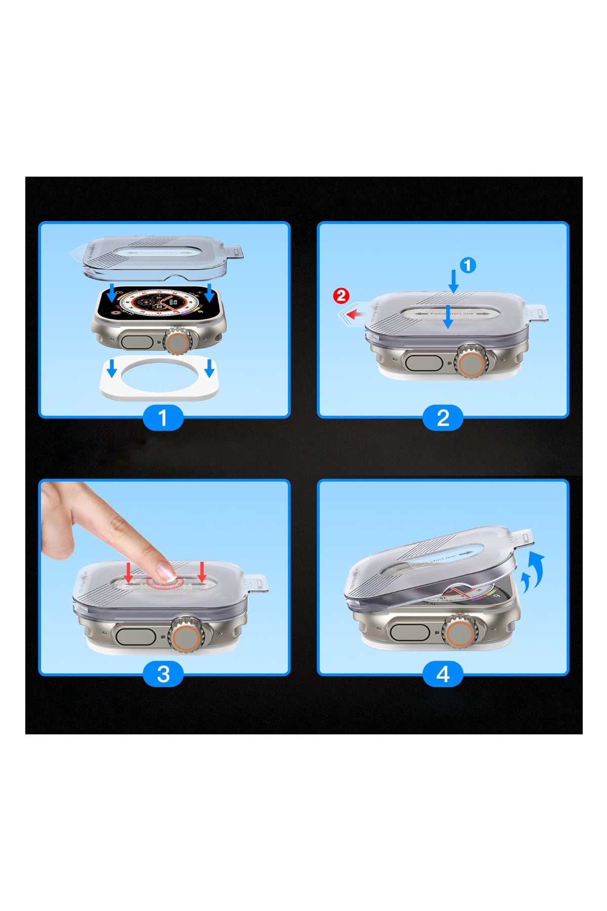 Apple Watch Ultra Uyumlu 49mm Şeffaf Ekran Koruyucu Uygulama Aparatlı  bikordon