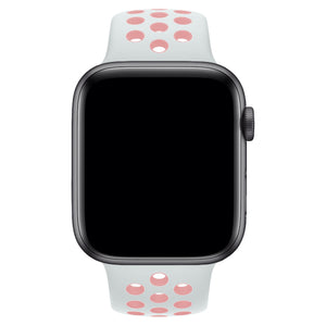 Apple Watch Uyumlu Silikon Delikli Spor Kordon Beyaz Kum Pembe  bikordon