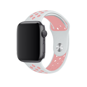 Apple Watch Uyumlu Silikon Delikli Spor Kordon Beyaz Kum Pembe  bikordon