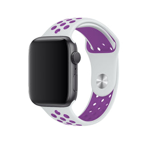 Apple Watch Uyumlu Silikon Delikli Spor Kordon Beyaz Mor  bikordon