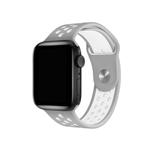 Apple Watch Uyumlu Silikon Delikli Spor Kordon Gri Beyaz  bikordon
