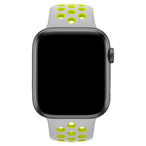 Apple Watch Uyumlu Silikon Delikli Spor Kordon Gri Yeşil  bikordon