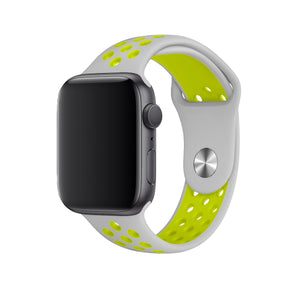 Apple Watch Uyumlu Silikon Delikli Spor Kordon Gri Yeşil  bikordon