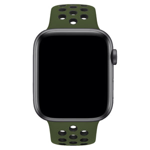 Apple Watch Uyumlu Silikon Delikli Spor Kordon Haki Siyah  bikordon