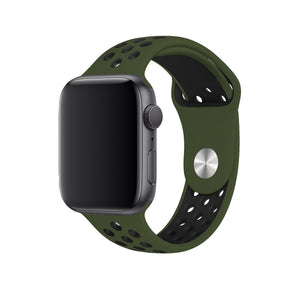 Apple Watch Uyumlu Silikon Delikli Spor Kordon Haki Siyah  bikordon