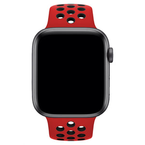 Apple Watch Uyumlu Silikon Delikli Spor Kordon Kırmızı Siyah  bikordon