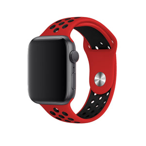 Apple Watch Uyumlu Silikon Delikli Spor Kordon Kırmızı Siyah  bikordon
