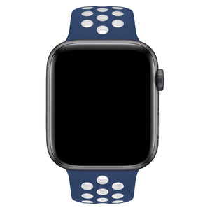 Apple Watch Uyumlu Silikon Delikli Spor Kordon Lacivert Beyaz  bikordon