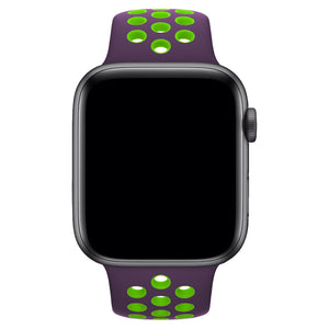 Apple Watch Uyumlu Silikon Delikli Spor Kordon Mor Yeşil  bikordon
