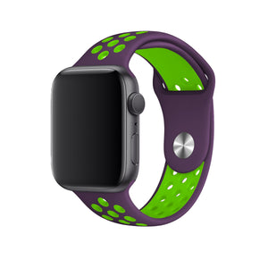 Apple Watch Uyumlu Silikon Delikli Spor Kordon Mor Yeşil  bikordon