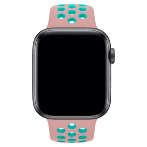 Apple Watch Uyumlu Silikon Delikli Spor Kordon Pembe Yeşil  bikordon