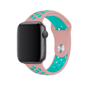 Apple Watch Uyumlu Silikon Delikli Spor Kordon Pembe Yeşil  bikordon