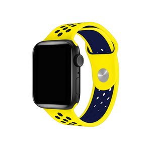 Apple Watch Uyumlu Silikon Delikli Spor Kordon Sarı Lacivert  bikordon
