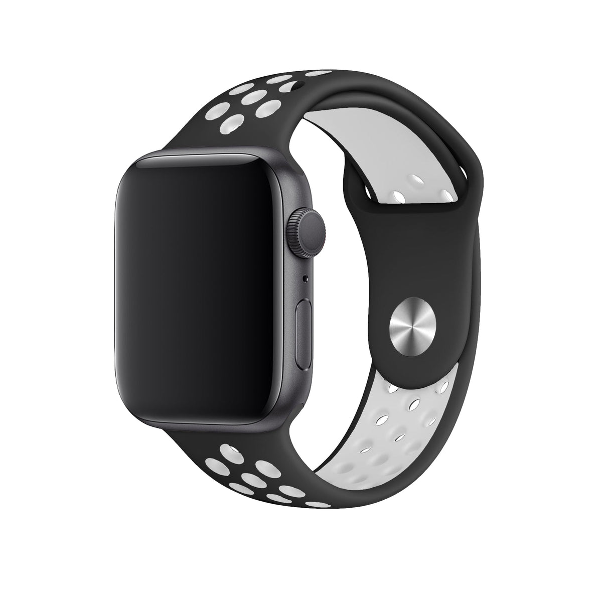 Apple Watch Uyumlu Silikon Delikli Spor Kordon Siyah Beyaz  bikordon