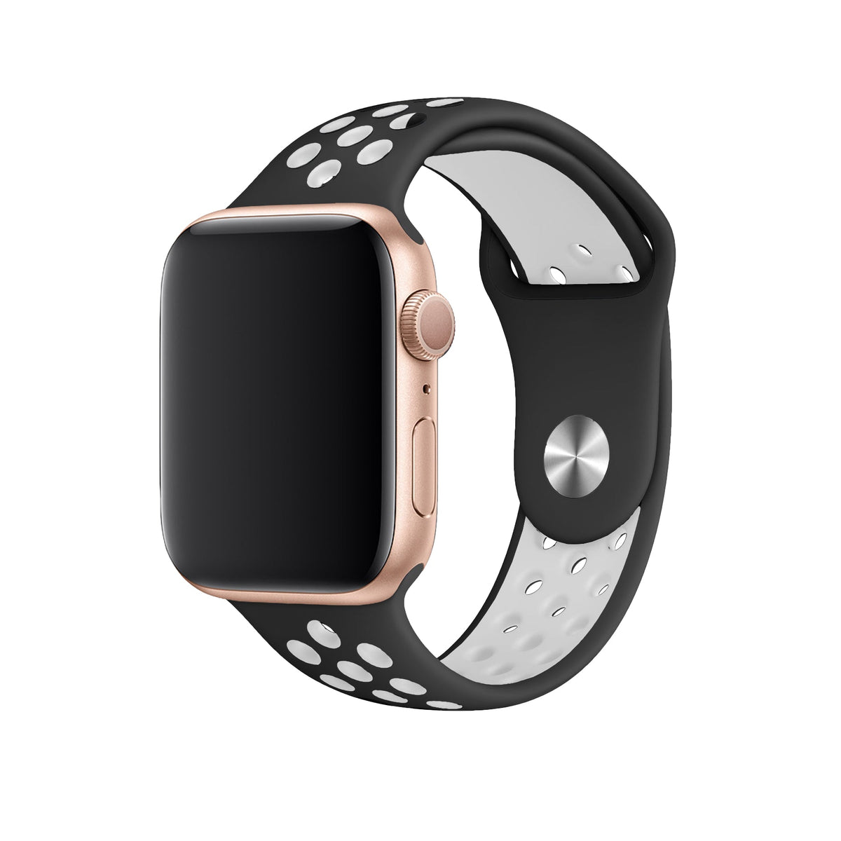 Apple Watch Uyumlu Silikon Delikli Spor Kordon Siyah Beyaz  bikordon