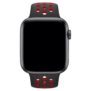 Apple Watch Uyumlu Silikon Delikli Spor Kordon Siyah Kırmızı  bikordon