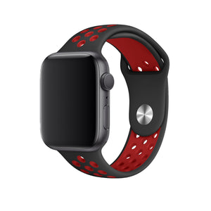 Apple Watch Uyumlu Silikon Delikli Spor Kordon Siyah Kırmızı  bikordon