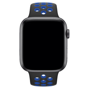 Apple Watch Uyumlu Silikon Delikli Spor Kordon Siyah Mavi  bikordon