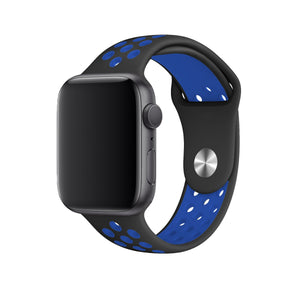 Apple Watch Uyumlu Silikon Delikli Spor Kordon Siyah Mavi  bikordon