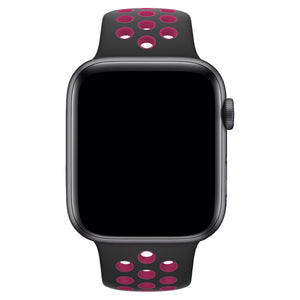 Apple Watch Uyumlu Silikon Delikli Spor Kordon Siyah Pembe  bikordon