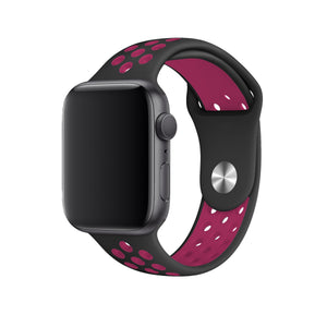 Apple Watch Uyumlu Silikon Delikli Spor Kordon Siyah Pembe  bikordon