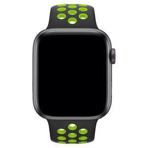Apple Watch Uyumlu Silikon Delikli Spor Kordon Siyah Yeşil  bikordon