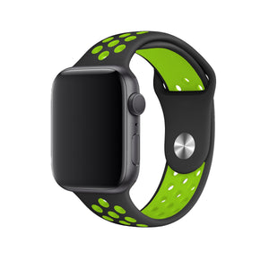 Apple Watch Uyumlu Silikon Delikli Spor Kordon Siyah Yeşil  bikordon