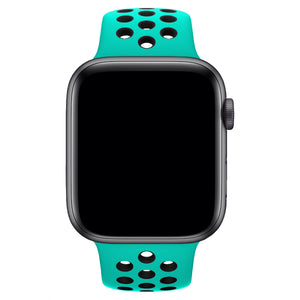 Apple Watch Uyumlu Silikon Delikli Spor Kordon Turkuaz Siyah  bikordon