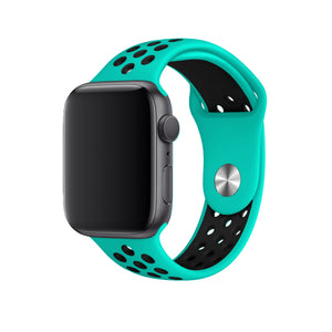 Apple Watch Uyumlu Silikon Delikli Spor Kordon Turkuaz Siyah  bikordon