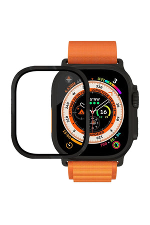 Apple Watch Ultra Uyumlu Metal Çerçeveli İnce Ekran Koruyucu Siyah bikordon