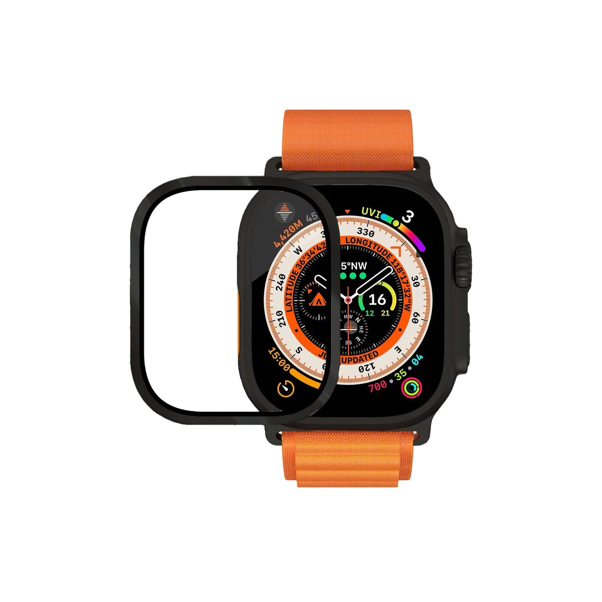 Apple Watch Ultra Uyumlu Metal Çerçeveli İnce Ekran Koruyucu Siyah bikordon