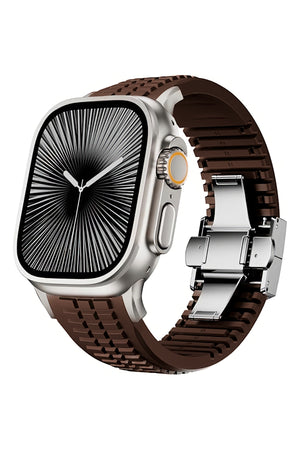 Apple Watch / Ultra Uyumlu AquaLink Kordon Mocha Gümüş Toka bikordon