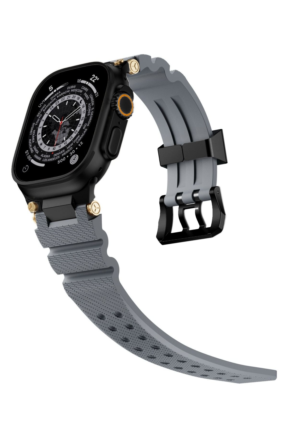 Apple Watch Ultra Uyumlu Gripline Kordon Monogrey Siyah Toka bikordon