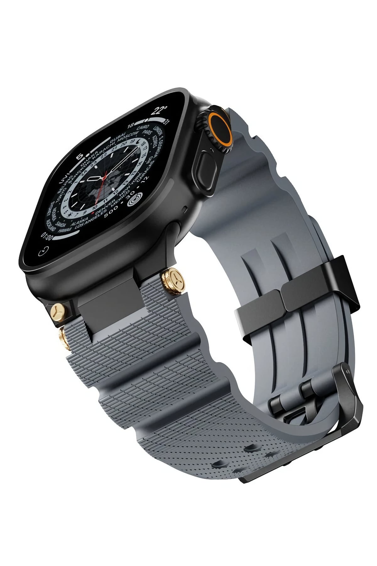 Apple Watch Ultra Uyumlu Gripline Kordon Monogrey Siyah Toka bikordon
