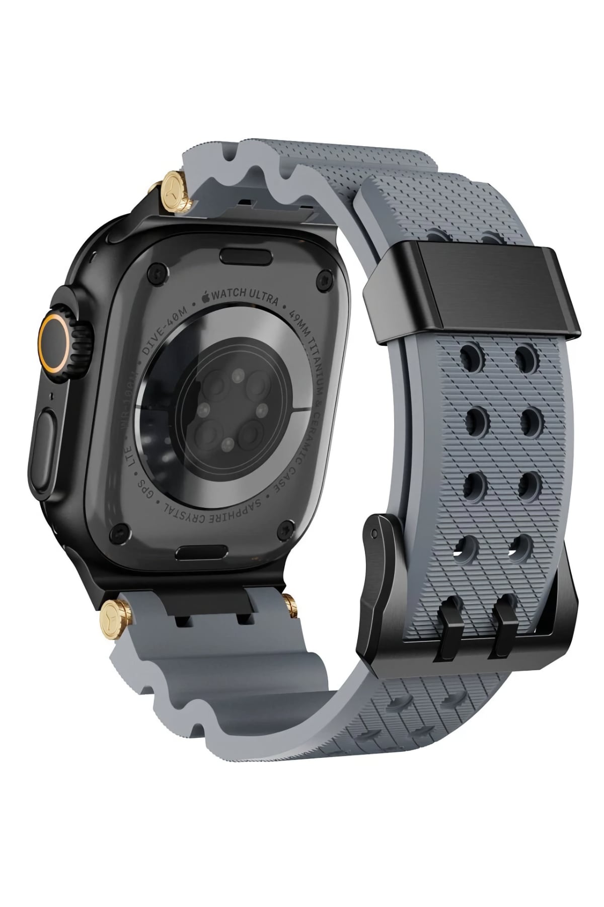 Apple Watch Ultra Uyumlu Gripline Kordon Monogrey Siyah Toka bikordon