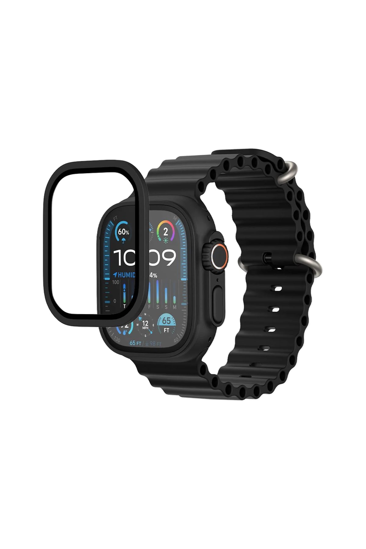 Apple Watch Ultra Uyumlu Metal Çerçeveli İnce Ekran Koruyucu Siyah bikordon