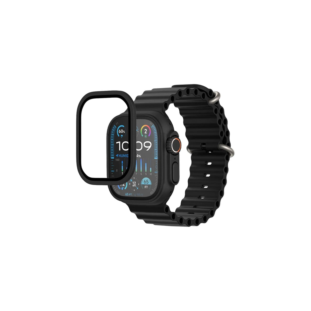 Apple Watch Ultra Uyumlu Metal Çerçeveli İnce Ekran Koruyucu Siyah bikordon