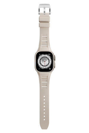Apple Watch Ultra Uyumlu Terraflex Rubber Gümüş Tokalı Bej Kordon  bikordon