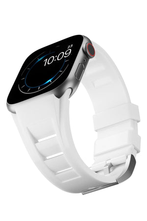 Apple Watch Ultra Uyumlu Terraflex Rubber Gümüş Tokalı Beyaz Kordon  bikordon