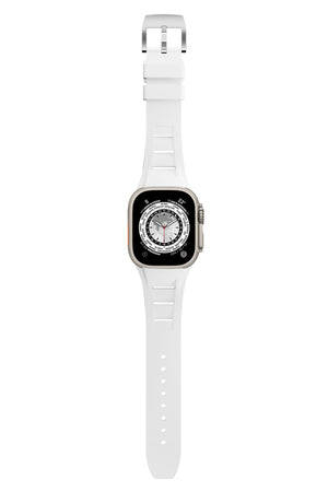 Apple Watch Ultra Uyumlu Terraflex Rubber Gümüş Tokalı Beyaz Kordon  bikordon