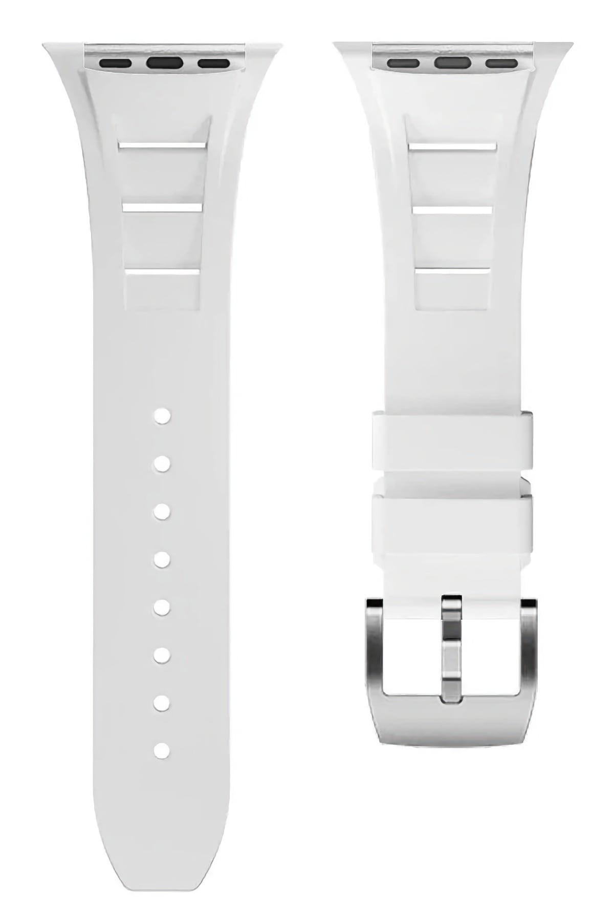 Apple Watch Ultra Uyumlu Terraflex Rubber Gümüş Tokalı Beyaz Kordon  bikordon