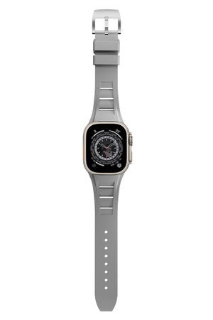 Apple Watch Ultra Uyumlu Terraflex Rubber Gümüş Tokalı Gri Kordon  bikordon