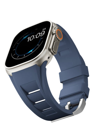 Apple Watch Ultra Uyumlu Terraflex Rubber Gümüş Tokalı Lacivert Kordon  bikordon