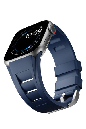 Apple Watch Ultra Uyumlu Terraflex Rubber Gümüş Tokalı Lacivert Kordon  bikordon