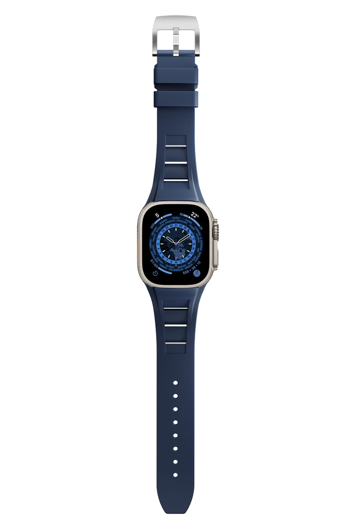Apple Watch Ultra Uyumlu Terraflex Rubber Gümüş Tokalı Lacivert Kordon  bikordon