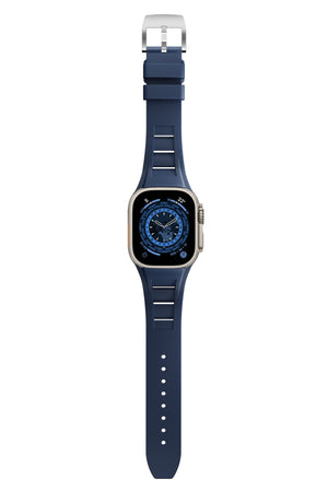 Apple Watch Ultra Uyumlu Terraflex Rubber Gümüş Tokalı Lacivert Kordon  bikordon