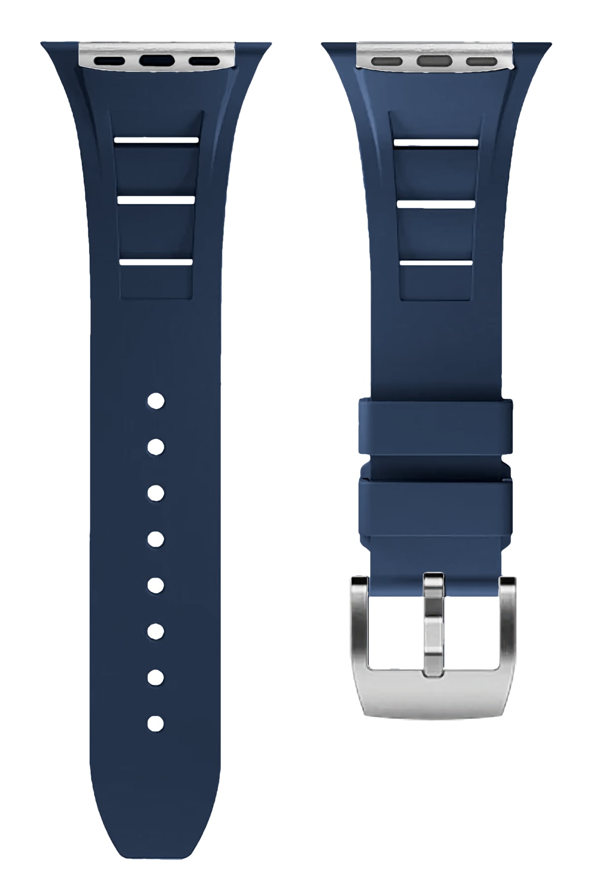 Apple Watch Ultra Uyumlu Terraflex Rubber Gümüş Tokalı Lacivert Kordon  bikordon