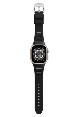Apple Watch Ultra Uyumlu Terraflex Rubber Gümüş Tokalı Siyah Kordon  bikordon