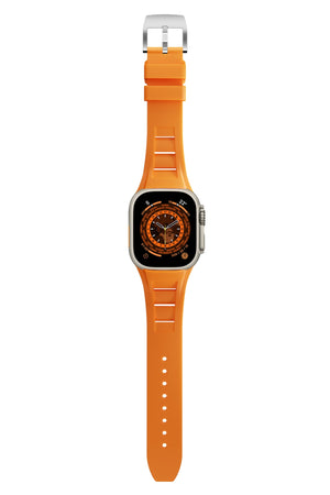 Apple Watch Ultra Uyumlu Terraflex Rubber Gümüş Tokalı Turuncu Kordon  bikordon